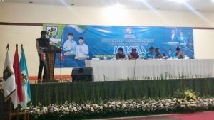 Tomy Wibawa Mukti Sitorus,Ketua KNPI Kota Depok terpilih saat menyampaikan sambutan di hadapan peserta Musda