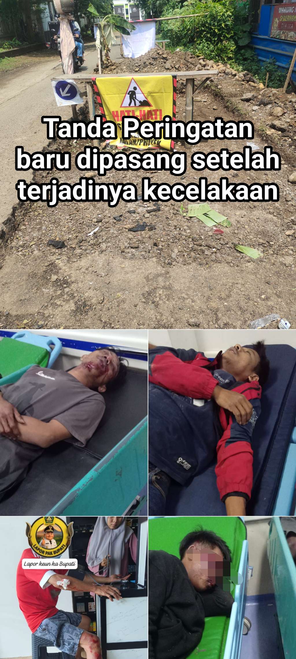 Diduga Kontraktor Lalai, Dalam Beberapa Hari Tiga Warga Desa Cikarawang Menjadi Korban Laka Terperosok Dilubang Proyek Jalan Lingkar IPB Dramaga Bogor
