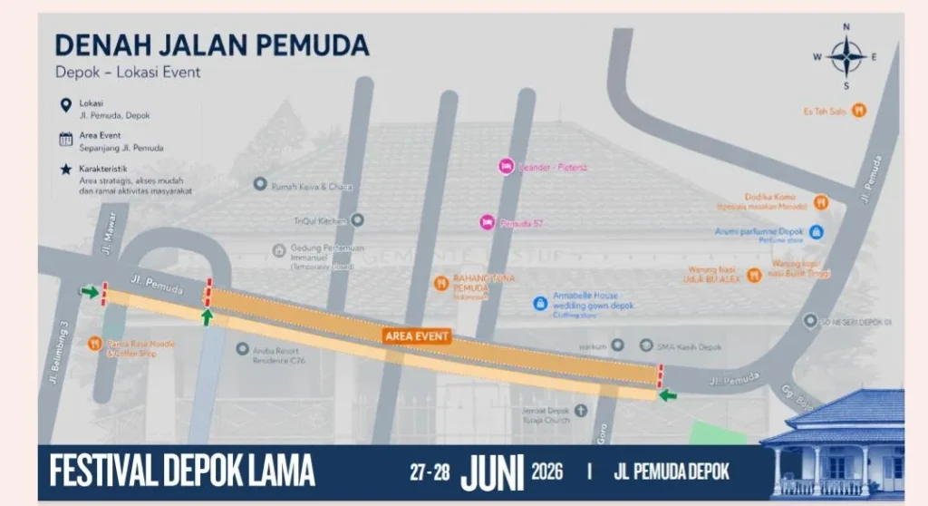Catat Waktunya! Penutupan Sebagian Jalan Pemuda untuk Festival Heritage Depok Lama 27–28 Juni