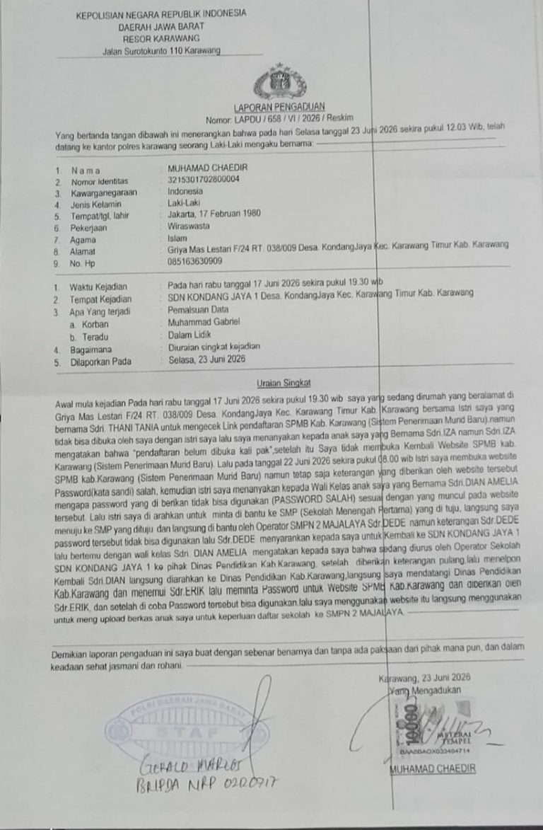 Password Login Diduga Dipalsukan Berujung “LP”, Orang Tua Siswa SDN Kondangjaya 1 Kehilangan Akses SPMB: Hak Pendidikan Anak Dipertanyakan