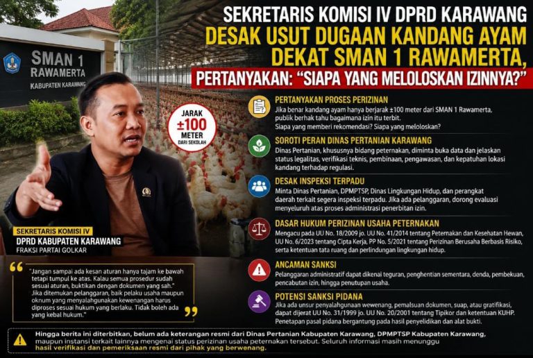 Sekretaris Komisi IV DPRD Karawang Desak Usut Dugaan Kandang Ayam Dekat SMAN 1 Rawamerta, Pertanyakan: “Siapa yang Meloloskan Izinnya?”